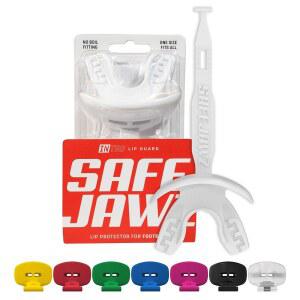 SAFEJAWZ 축구 마우스 가드, 연결 스트랩이 있는 스포츠 립 통기성 성인 및 청소년 마우스피스, 라크로스 프로텍터 가드(화이트)
