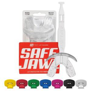SAFEJAWZ 축구 마우스 가드, 연결 스트랩이 있는 스포츠 립 통기성 성인 및 청소년 마우스피스, 라크로스 프로텍터 가드(클리어)