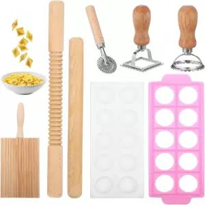 7pcs 라비올리 몰드 세트 파스타 메이커 도구 롤러 휠 커터가 있는 노치 보드 레스토랑 홈메이드