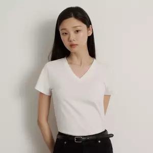 백화점 빈폴 레이디스 26수피마 혼방 브이넥 반소매 티셔츠 화이트 BF6542C901
