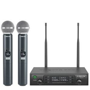 Phenyx Pro 무선마이크 시스템 듀얼 w/2 핸드헬드 오토 스캔 2x100 UHF 주파수 328피트 범위 노래 노래방 교회용 다이내믹 마이크(PTU-71-2H)