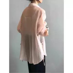 오간자셔츠 텐셀60수 옆리본샤링 빅사이즈 자켓 시스루 흰색 S