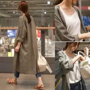 친절한탄씨 여성용 린넨 롱 루즈핏 자켓 여름 가을 데일리 롤업 재킷 주말코디 가을자켓 롤업자켓