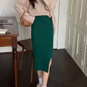 스커트 데일리 트임 니트 허리밴딩 심플 롱치마