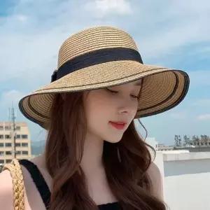 아무 데일리 예쁜 여행 왕리본 밀짚 비치캡 사계절