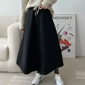 [다잇템] 여자 FW 기모치마 다크 하체비만 스트랩 에이라인 롱스커트