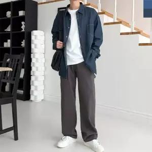편안한 남성 오버핏 데님 셔츠 청남방 남방 체크셔츠