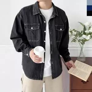 데일리 남성 오버핏 포켓 청남방 데님 셔츠 체크셔츠 오버핏셔츠