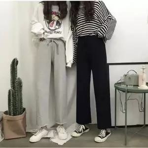 여자 9부 허리 밴딩 일자 트레이닝 팬츠 추 바지