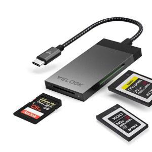 3-IN-1 CFEXPRESS /XQD /SD 카드 리더기 휴대용 OS 알루미늄 포함 /맥 케이스 /리눅스와 호환, C, 듀얼 안드로이드 3.2(10GBPS) 및 USB 슬롯 브러시드 파우치 타입 /윈도우 어댑터, VELOGK
