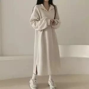 롱원피스 트렌디 원피스 롱 루즈핏 카라 오픈 기모