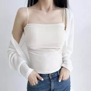 여자 여성 셔링 나시티 캡내장 크롭탑 민소매 나시