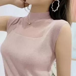 여성 민소매 터틀넥 반목 슬리브리스 여름 이너 니트 나시