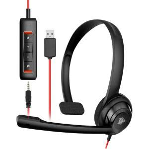 NUBWO HW02 마이크 노이즈 캔슬링 및 울트라 인라인 USB 유선 있는 헤드셋, 스카이프 컨트롤이 붐 컴퓨터 컴포트 온이어 센터 PC용 웨비나용 노트북 헤드폰(블랙) 콜 사무실