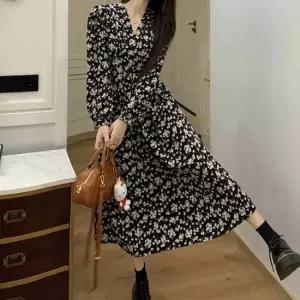 롱원피스 브이넥 잔꽃플라워 원피스 랩스타일 데이트