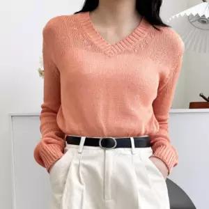 여성 여름 데일리 크롭 브이넥 긴팔 니트 티셔츠20대 30대 모던한룩 이너 겨울 스웨터 봄데이트코디 가을