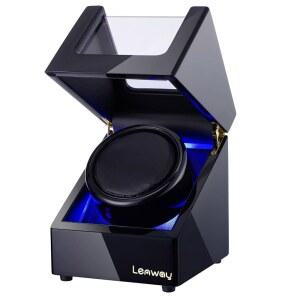 LENWAY 오토매틱 시계용 시계 와인더, 조용한 피아노 모터가 벨벳 싱글 LED 같은 외관, 박스, 있는 부드럽고 베개, 최고의 고급 용 선물, 래커 BB 와인더 조명이 자동