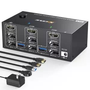 KVM 스위치 3 모니터 2대 HDMI 디스플레이포트 스위처 8K@30Hz/4k@144Hz 컴퓨터 공유 및 USB 3.0 장치