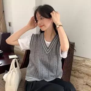 배색 여성 니트 조끼 꽈배기 여자 쪼끼 베스트레이어드룩 가을 패션 의류 여성복