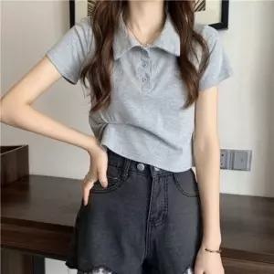 하트 카라 크롭 반팔티 SNY-0023셔츠 반팔 크롭티