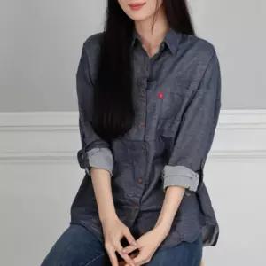 여성 루즈핏 일반 심플 기본 면 데님 청 셔츠 남방 가을 체크