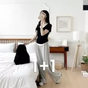 여자 에어 메쉬 사이드턱 힙포켓 와이드 팬츠 1+1 GTT SS1028W편한 편한바지 여성홈웨어 긴바지 웨어