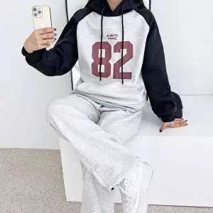 [콩심팥심]여성 2컬러 오버핏 82 기모 배색후드 와이드팬츠 세트