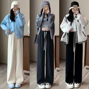 여성 겨울 따뜻한 기모 안감 와이드 데일리 골지 팬츠골덴바지 일자 벨벳 방한 밴딩 조거 롱바지 여자 편한