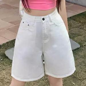 코튼 데님 하프팬츠 아이보리 여름반바지 캐주얼룩 얇은 루즈핏 외출 데일리 여성