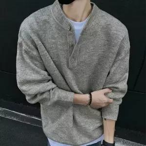 [하프클럽/]남성 헨리넥 골지 니트 긴팔 티셔츠 가을 겨울 데일리 캐주얼 스