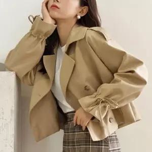 [하프클럽/]베이지 여성 숏 재킷 루즈핏 간절기 아우터 손목 스트링 뒷트임