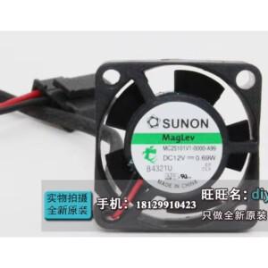 SUNON MC25101V1-0000-A99 서버 냉각 선풍기, DC 12V, 0.69W, 25x25x10mm, 2 선