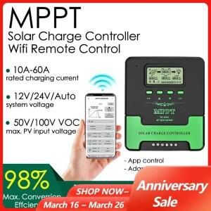 12/24V MPPT 태양열 충전 컨트롤러 Lifepo4 납 산성 리튬 배터리 용 10/20/30/40/50/60A WiFi 전지 패널 레