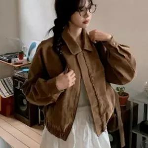 [하프클럽/]가을 여성 스웨이드 집업 포켓 점퍼 간절기 크롭 재킷 데일리 아