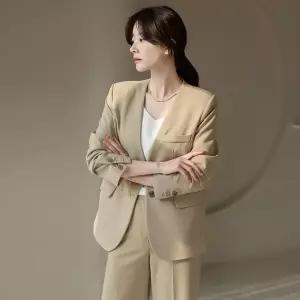 시크라인 ~XL까지 에더스 노카라 투버튼 패드 심플 자켓 봄 가을 오피스룩 하객룩 모임룩 미시룩 빅사이즈1