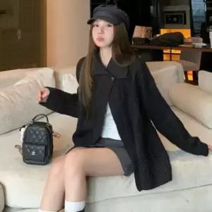 [하프클럽/]여성 간절기 꽈배기 케이블 짜임 오픈형 숄카라 가디건 루즈핏