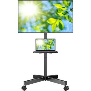 펄스미스 롤링 TV 스탠드 23-60인치 LCD LED TV용 모바일 틸트 휠 최대 88Lbs 선반이 있는 침실용 휴대용 야외 VESA 400x400mm PSTVMC06