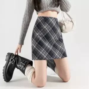 휴가룩 겨울 여성 울 체크 출근룩 치마