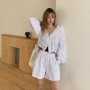 |KHD2B54|여성 일상용 루즈핏 후드 집업 반바지 트레이닝 복셋트