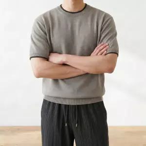 [쿼터]남자 어반 레이어드 배색 머슬핏 크롭 슬림 반팔 니트 5color
