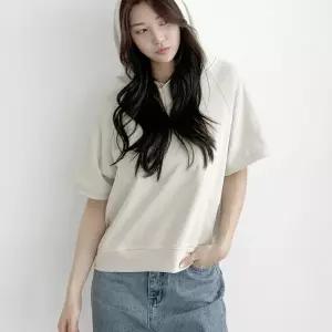 여자 나그랑반팔 배색 후드 여름 무지 티셔츠