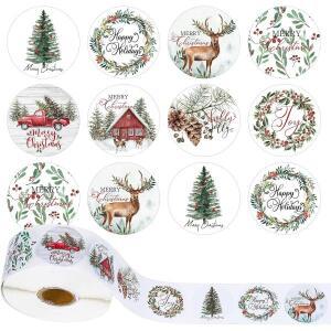 100-500pcs 1인치 크리스마스 스티커 레이블 메리 장식 홈 2024 Navidad Kerst 새해