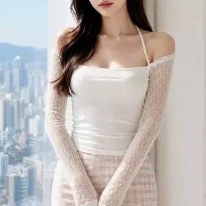 여자 세련된 분위기 오프숄더 레이스 긴팔 티셔츠
