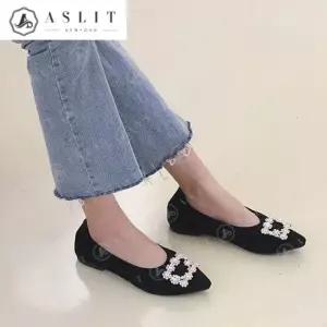 [애슬릿] 안감 기모 큐빅 스웨이드 털 플랫 슈즈