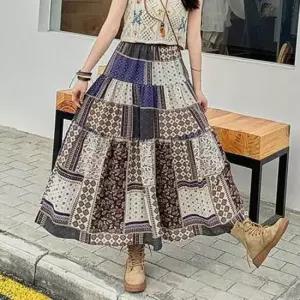 캉캉스커트 유니크 패턴 밴딩 롱 스커트 빈티지 휴양지