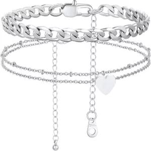여성용 발목 팔찌 스테인리스 스틸 하트/큐반 링크/피가로/스네이크/로프 체인 발찌 방수 트렌디 다인티