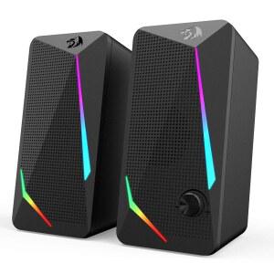 REDRAGON GS510 RGB 데스크탑 스피커, 2.0 전원 케이블 USB 액세스 LED 모드, 4가지 3.5MM 볼륨 컨트롤, 백라이트 포함 쉬운 다채로운 및 베이스 PC 향상된 채널 컴퓨터