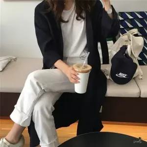 [하프클럽/]여성 간절기 루즈핏 가운형 롱셔츠 자켓 2컬러 데일리 아우터 롱