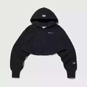 champion 여성 리버스위브 100 크롭 후드 티셔츠 Black