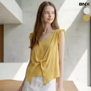 프릴 꼬임 슬리브리스 블라우스